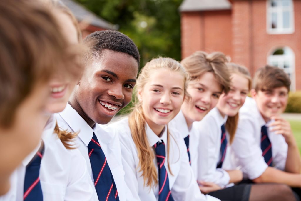 Group of private school students