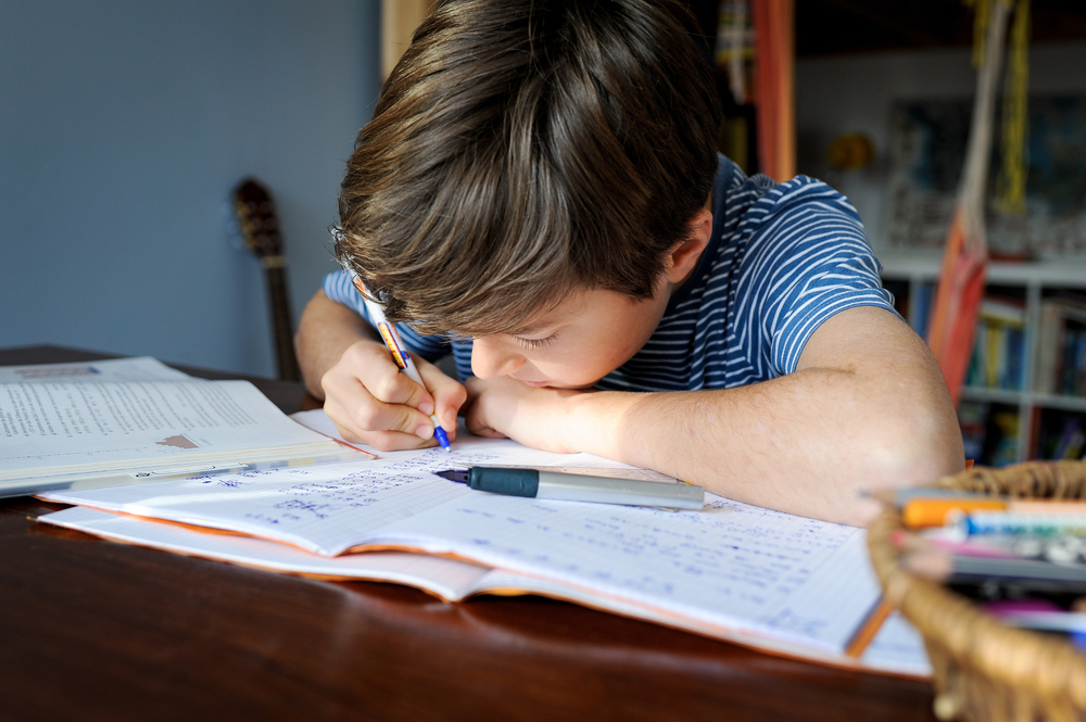 Child doing homework and studying