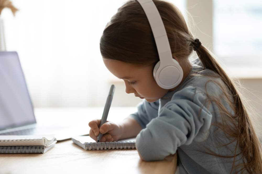 Child doing homework and studying